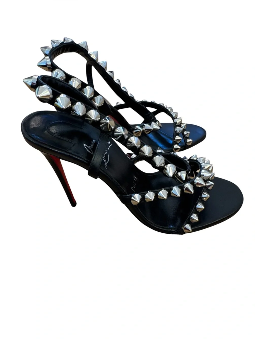 Christian Louboutin Spikita Strap 100 Black Leather Sandals NWT!